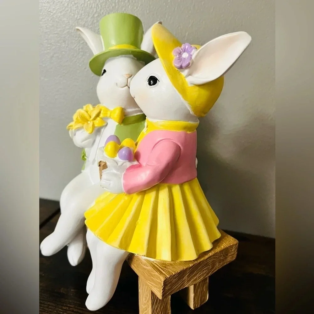 Bethany Lowe Easter Bunny Couple Figurine Spring Decor NWT